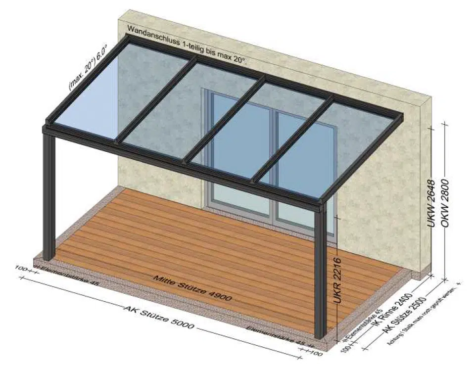 Alu Terrassenüberdachung 5x2,5 - Planung