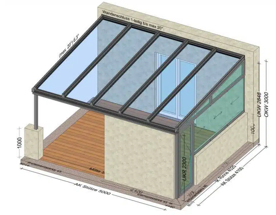 Aluminium Überdachung mit Glas und Seitenwand