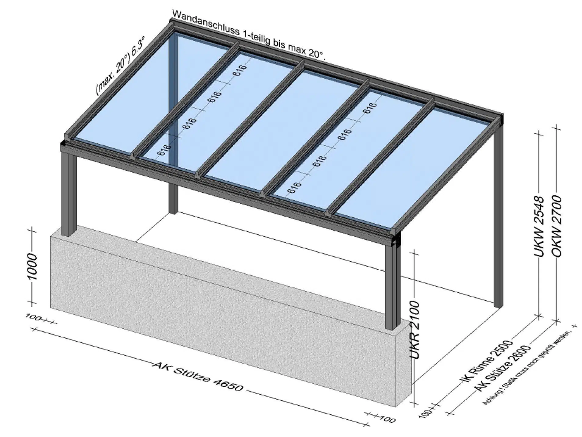 Balkonüberdachung Aluminium 4650 x 2600 mm