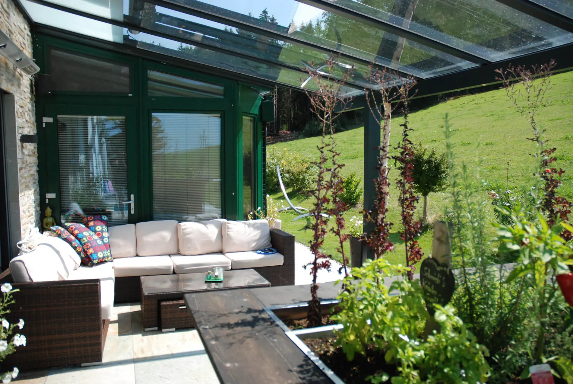 Glasdach Alukonstruktion für Terrasse