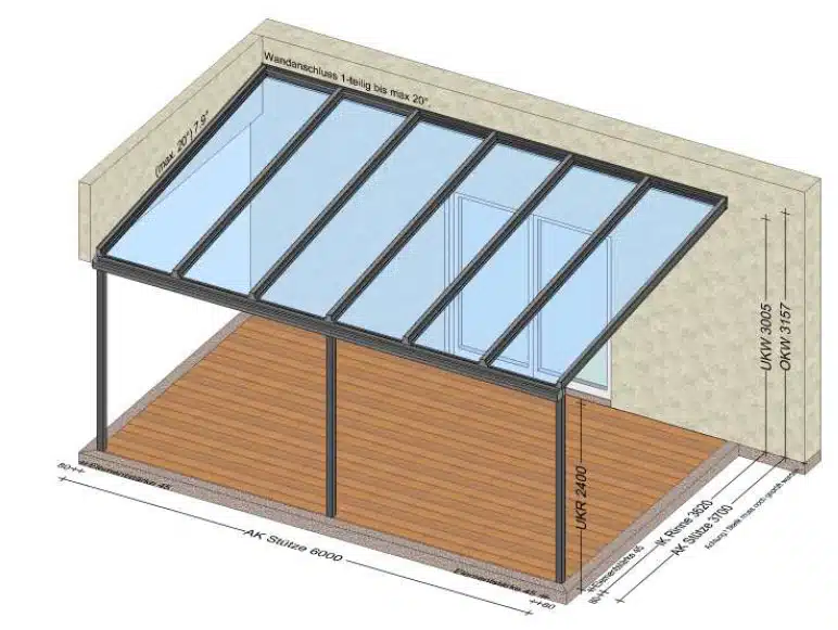 Glasdach auf der Terrasse 6x3,7 Meter