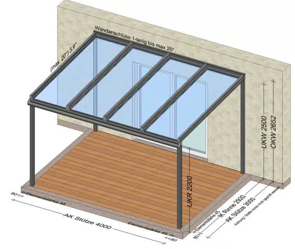 Glasdach Terrasse 4x3 Meter