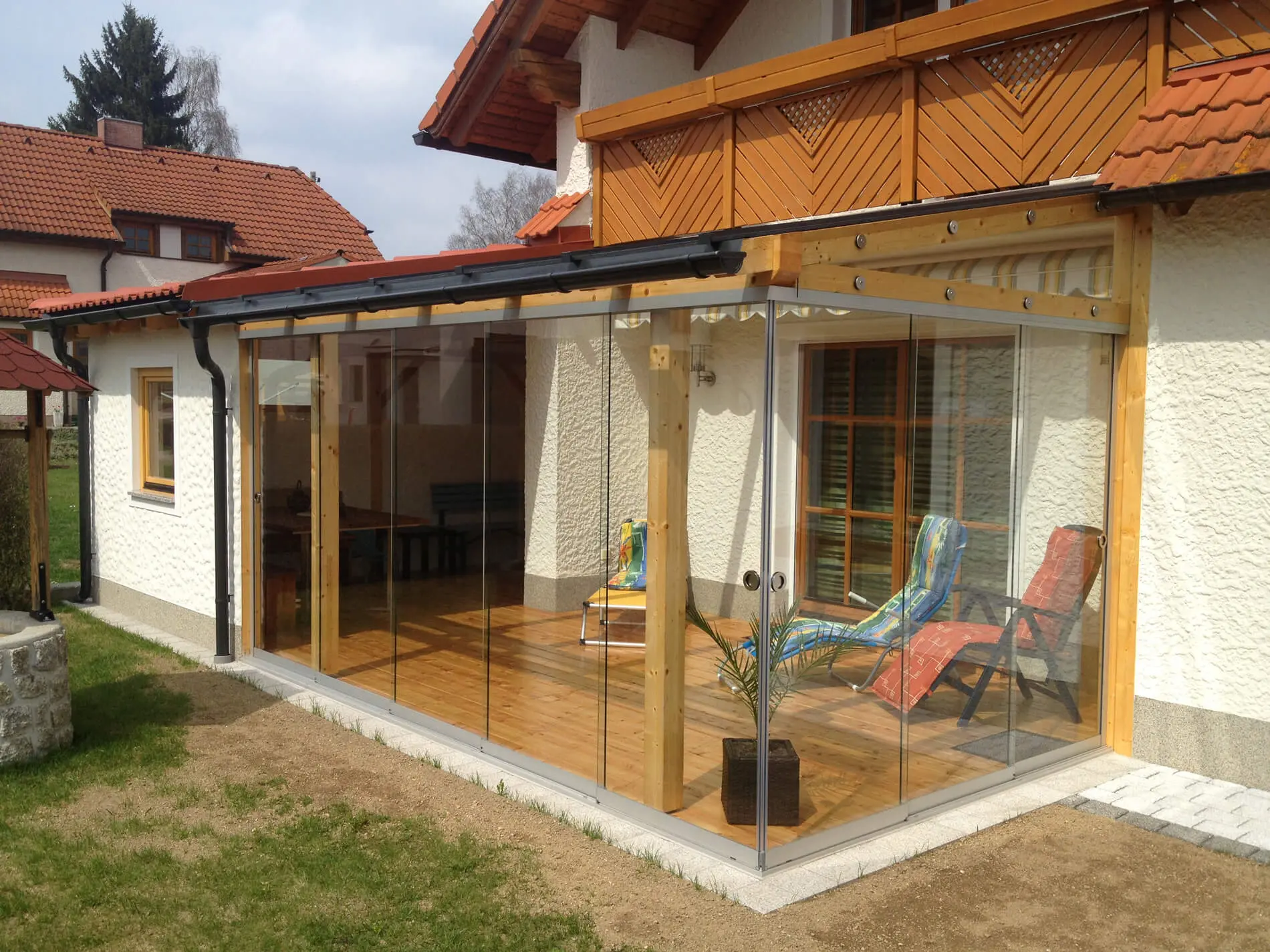 Glasschiebewand System für Terrassenüberdachung