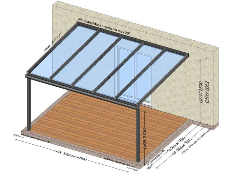 Glasüberdachte Terrasse - Beispiele Skizzen