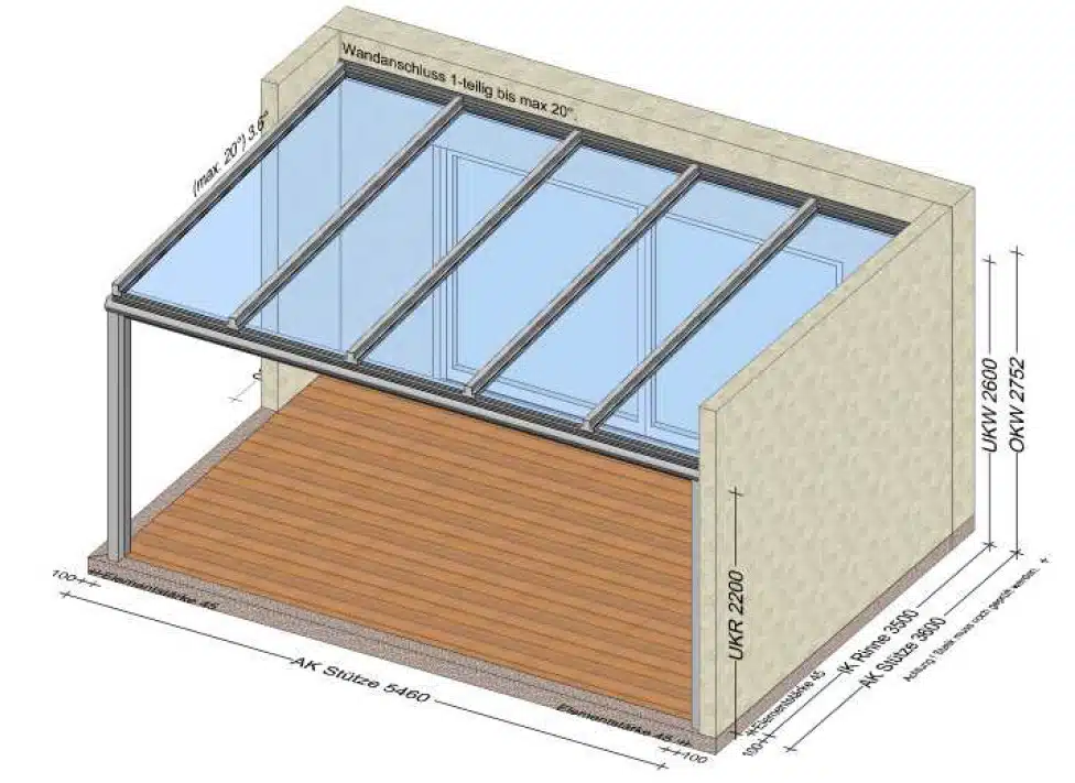 Glasüberdachung 5,4 x 3,6 Meter