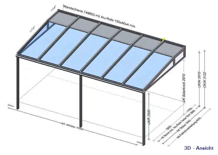 Glasüberdachung 7 x 4 Meter