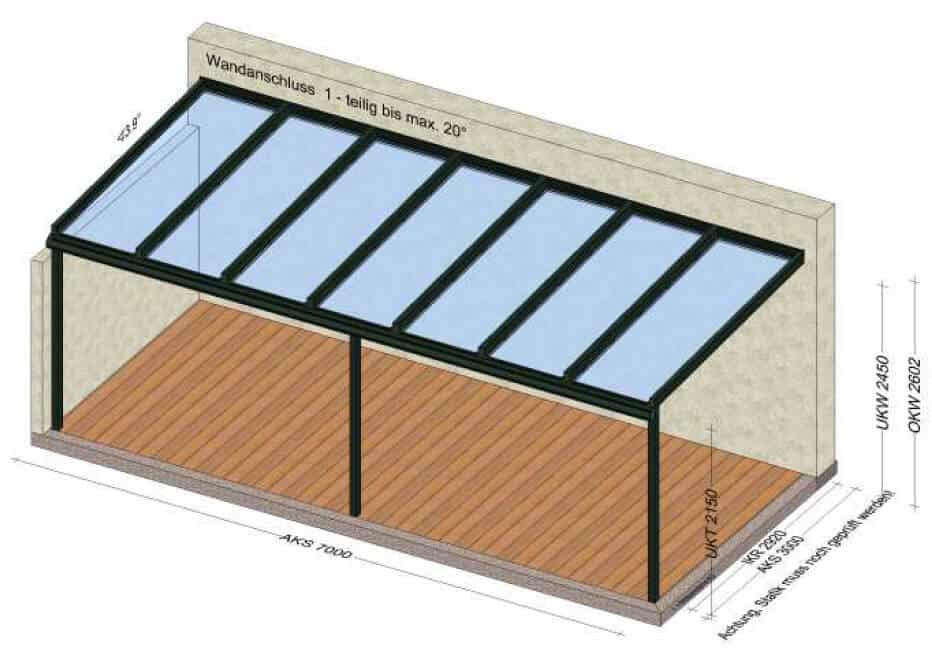 Glasüberdachung mit 7 Glasfeldern - 7x3