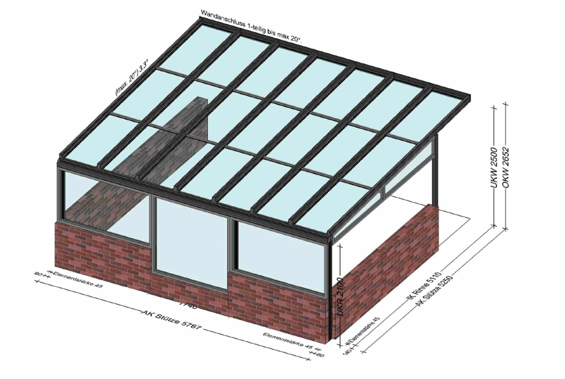 Glasüberdachungen Aluminium vorne mit Fixfenster