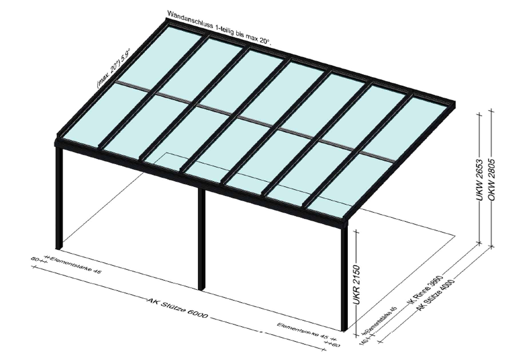 Große Terrassenüberdachung 6 x 4 Meter
