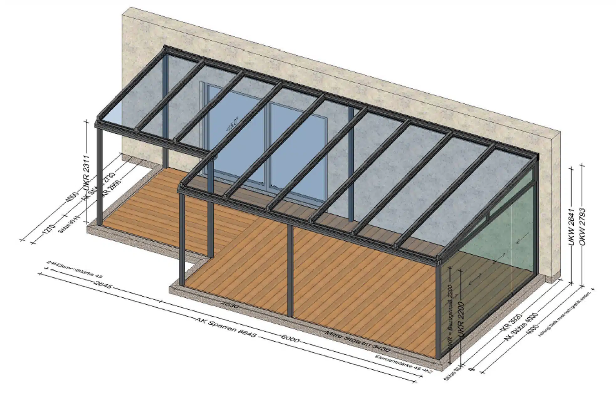 grosse Terrassenüberdachung mit einer Glasschiebetüre