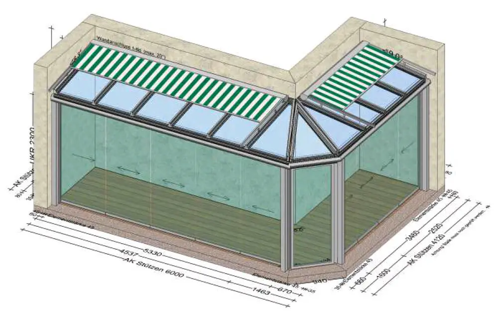 Nurglas Schiebesystem Wintergarten - Eckkonstruktion