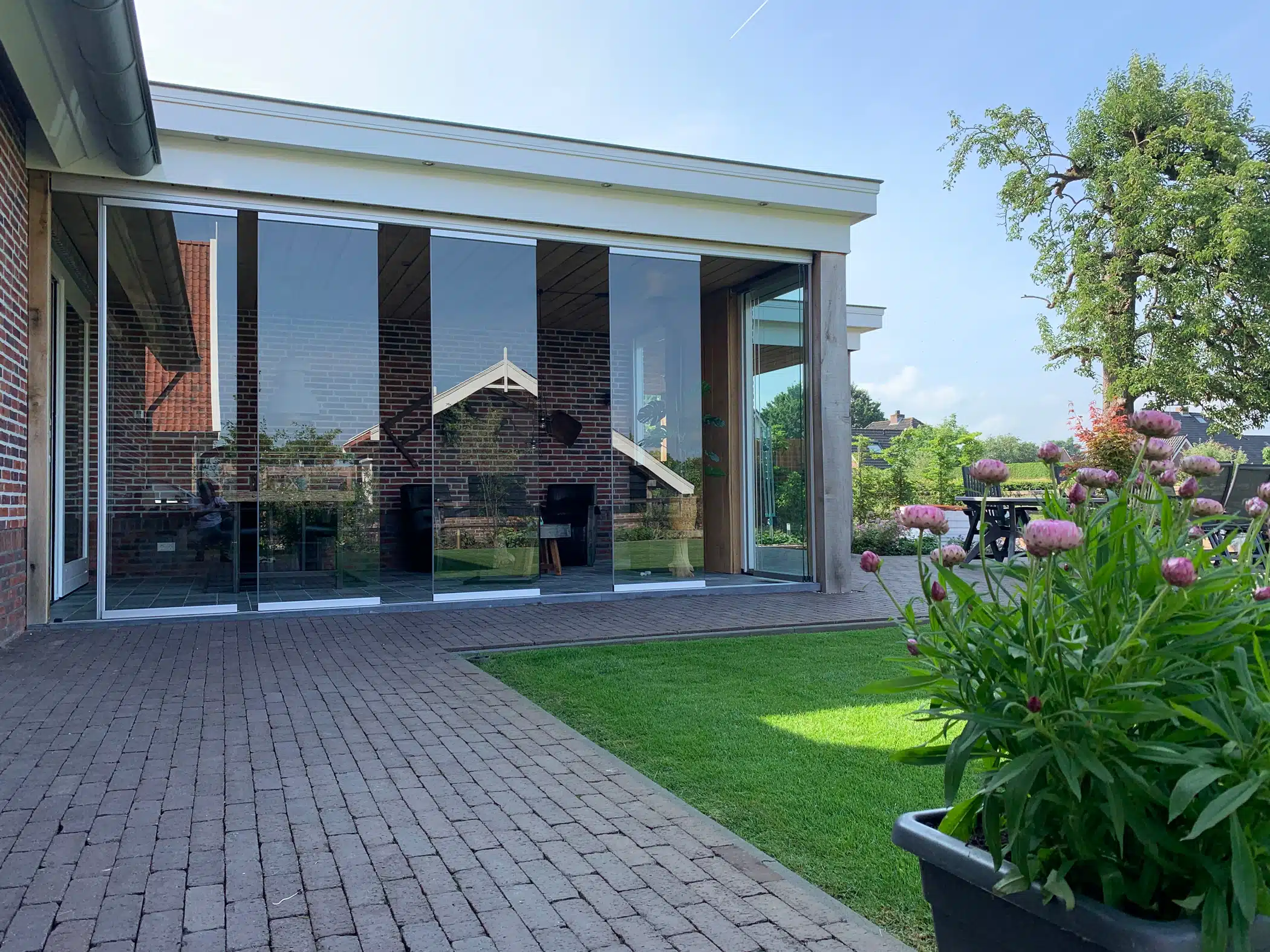 Schiebe Drehtüren Glas Terrasse ohne Flügelrahmen