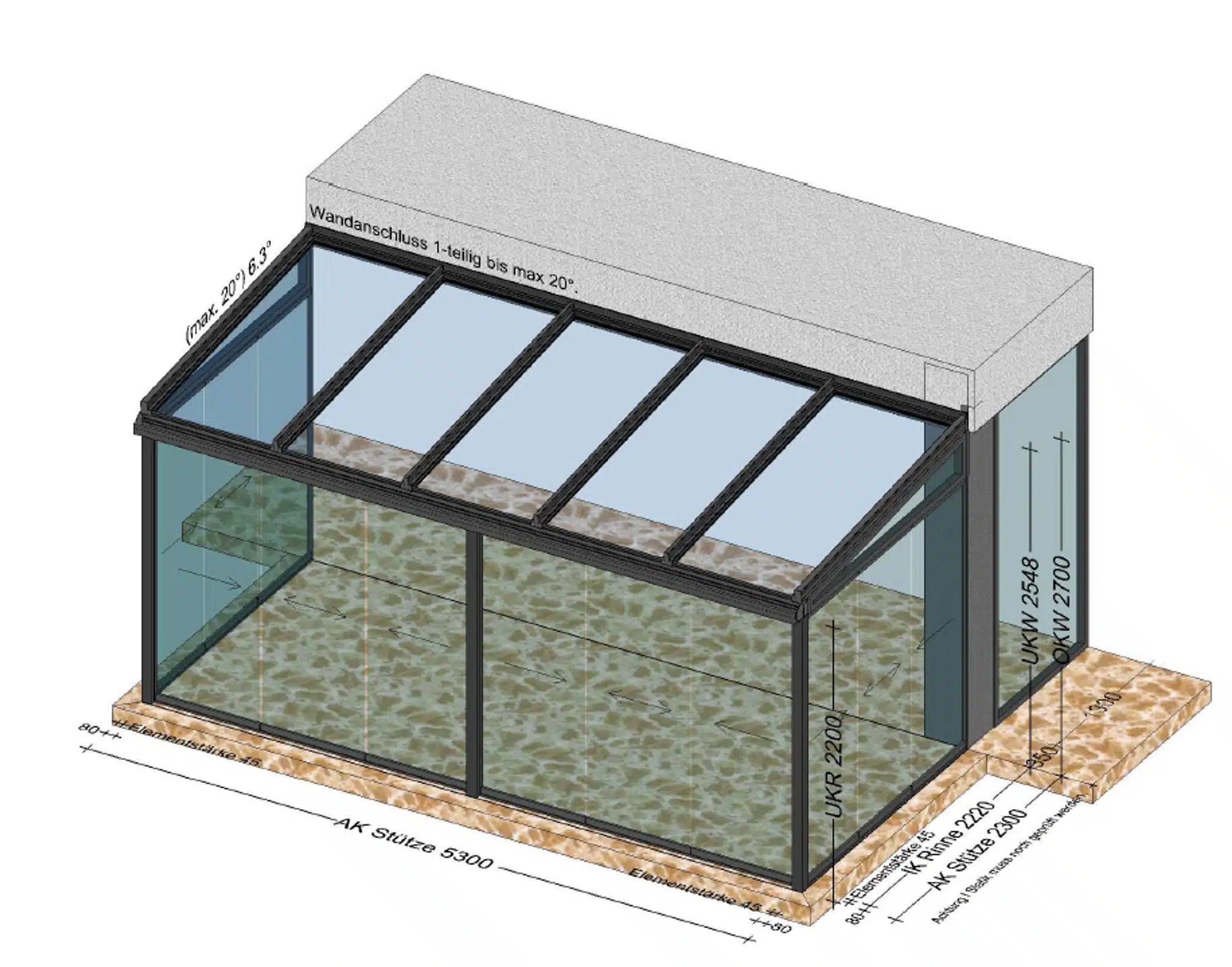 Sommergarten mit Schiebeelemente auf Maß - ca. 5 x 3 Meter - Planungsskizze