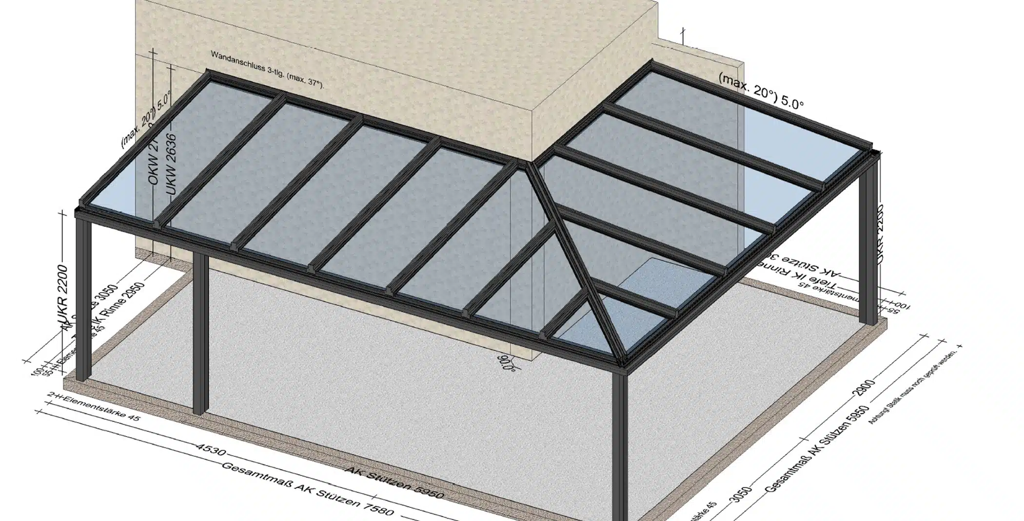 Terrassendach Alu Glas mit Montage