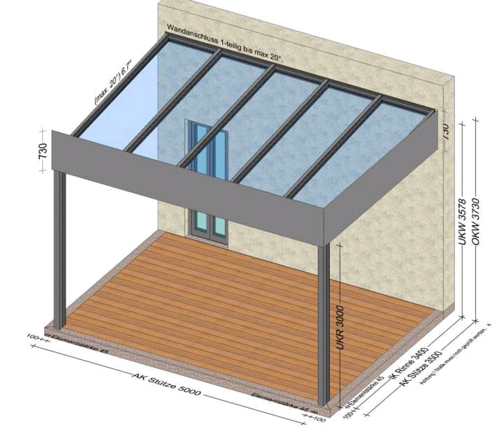 Terrassenüberdachung 5x3,5 mit Attika - Planung