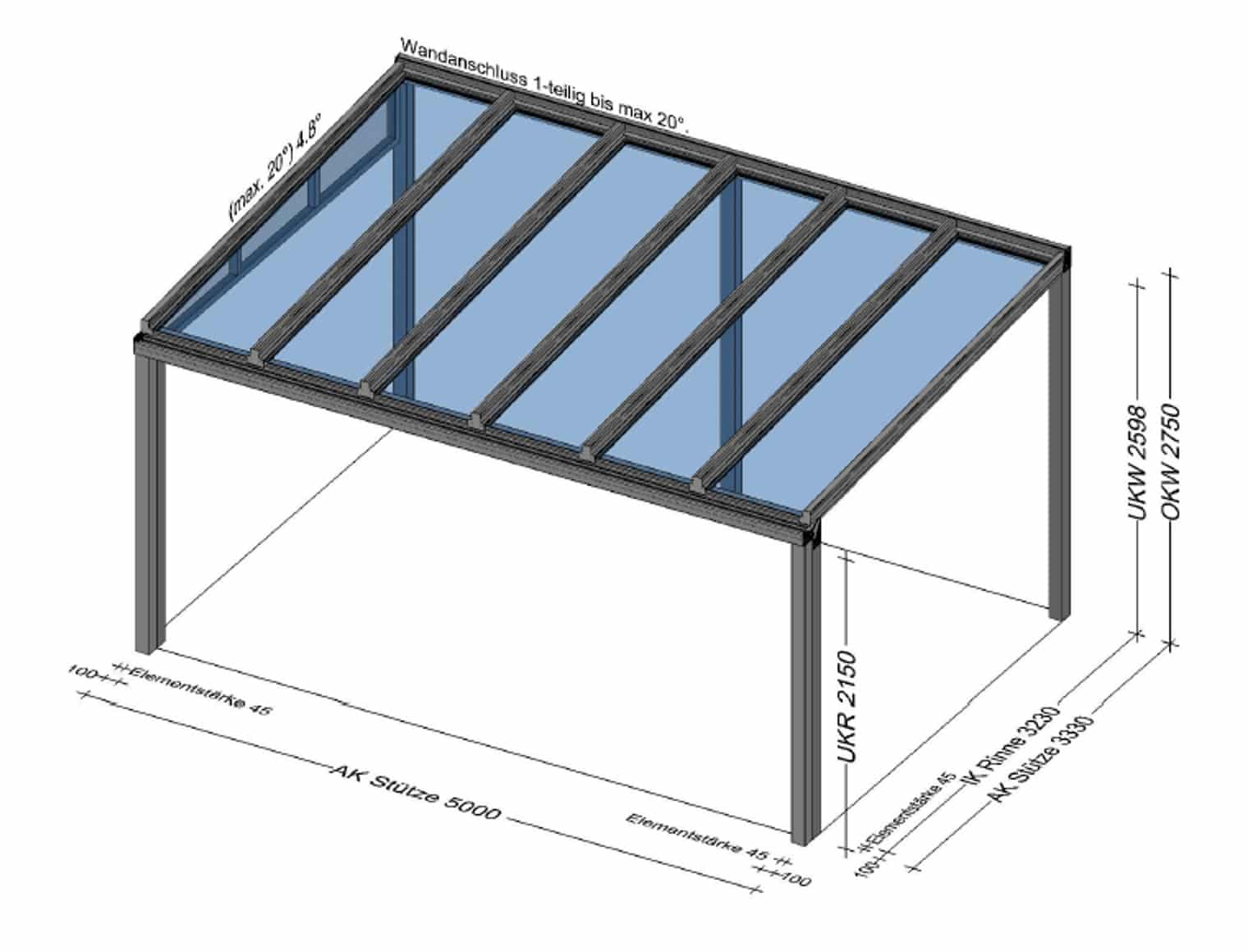 Terrassenüberdachung Alu 5 x 3 Meter