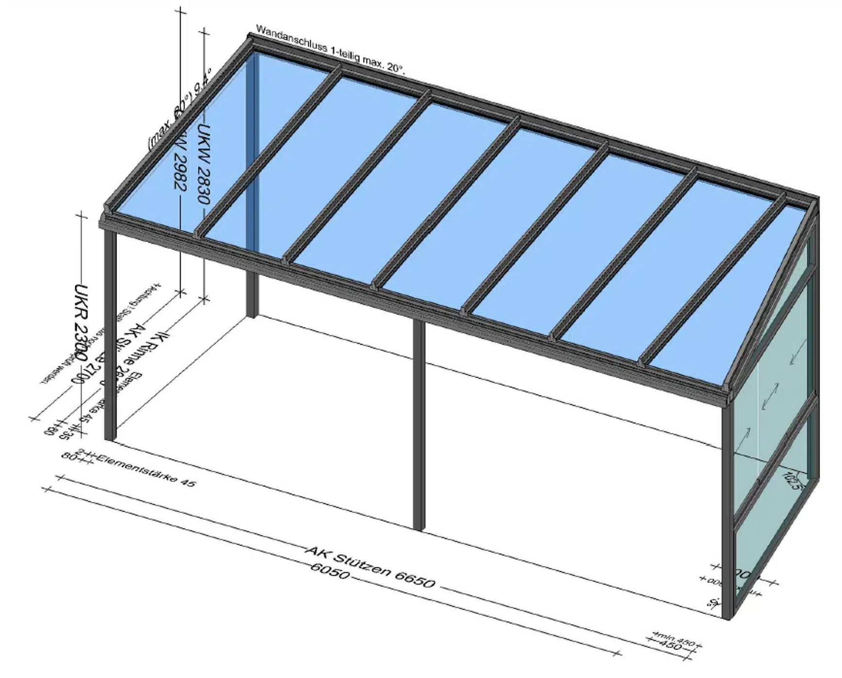 Terrassenüberdachung bei starkem Wind schützt die Seitenwand