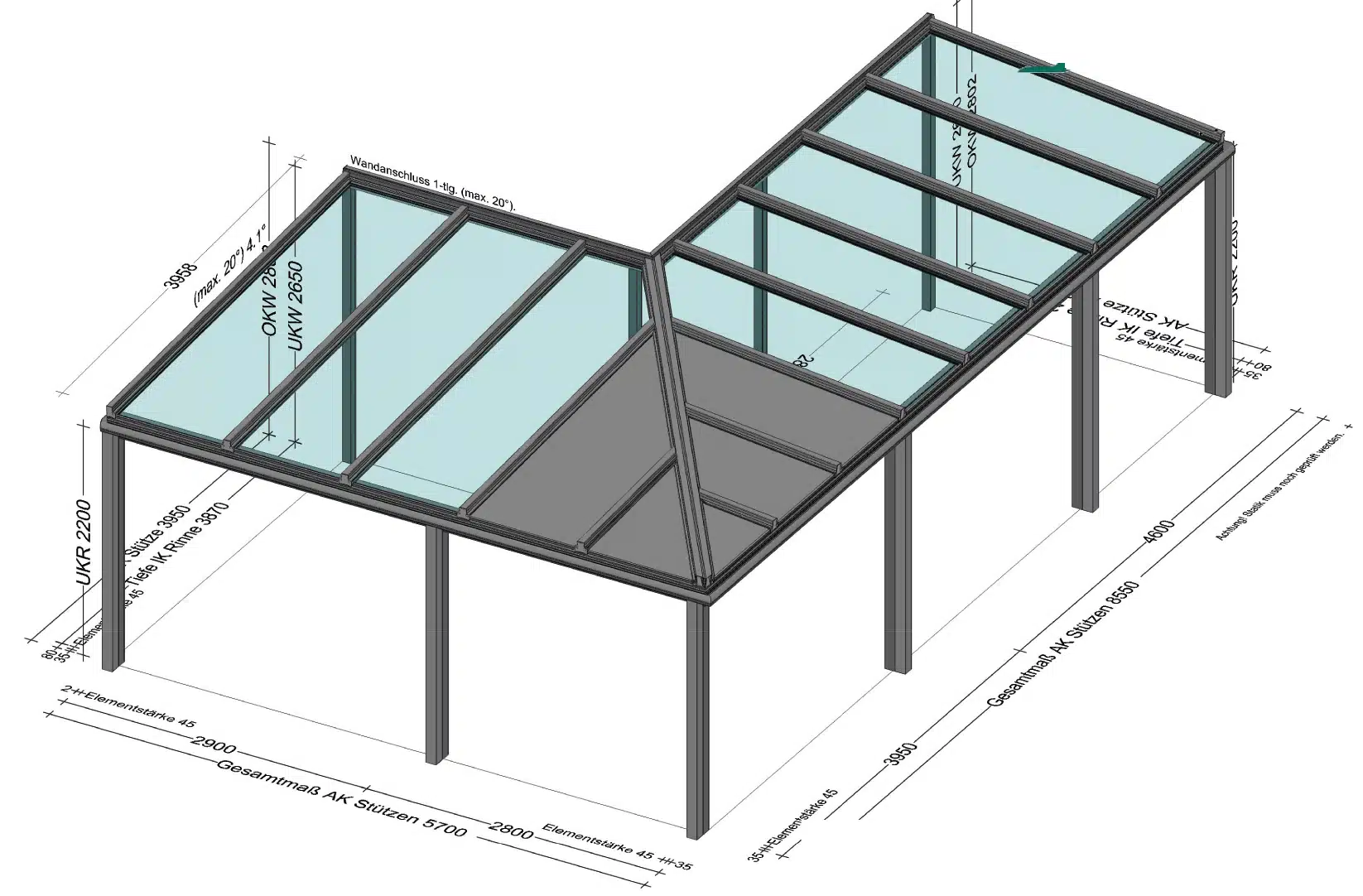 Terrassenüberdachung Eckkonstruktion in Alu