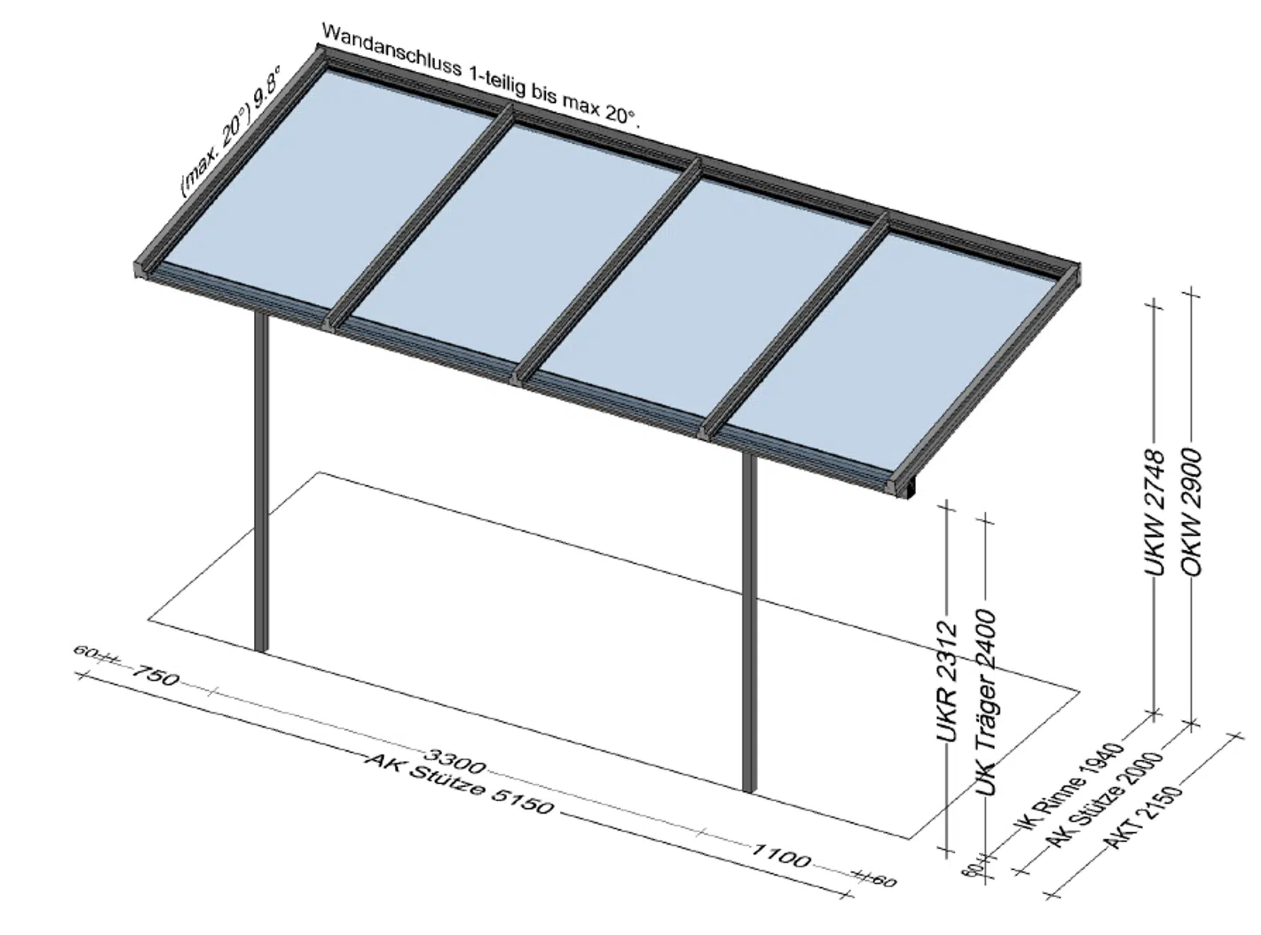 Terrassenüberdachung für Pooltechnik - Planung
