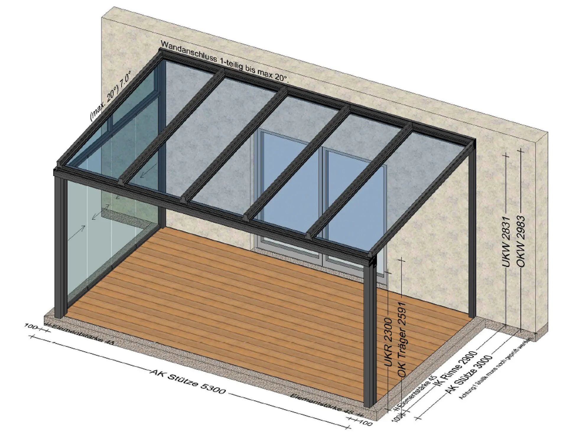 Terrassenüberdachung Glas mit Seitenwand