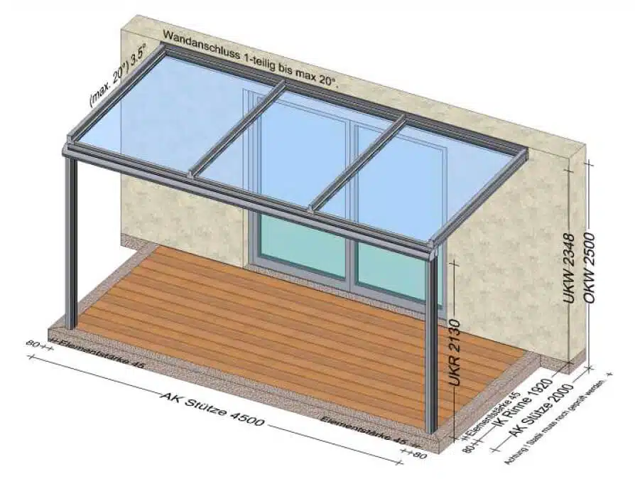 Terrassenüberdachung mit 3 Glasfeldern