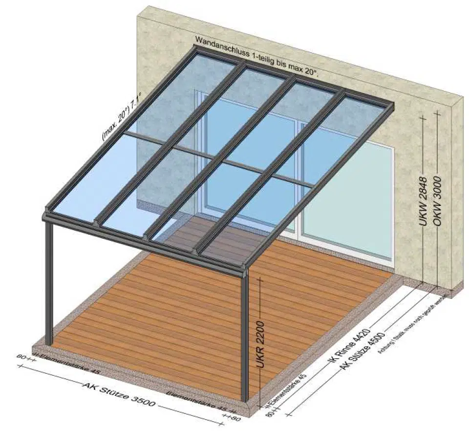 Terrassenüberdachung mit einer Tiefe von 4500 mm - Planung