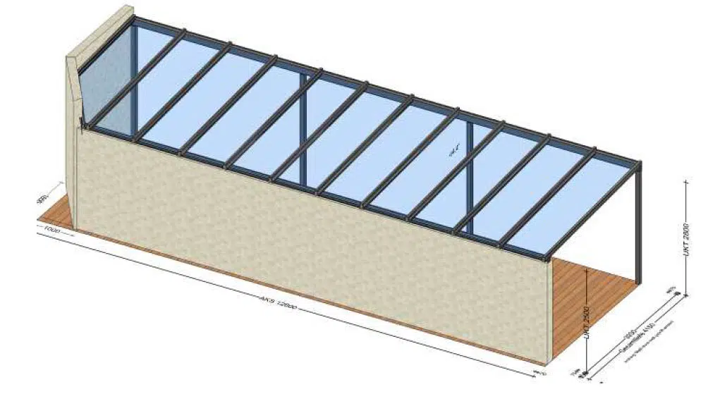 Terrassenüberdachung mit Gefälle zur Hausmauer - Planung in Linz