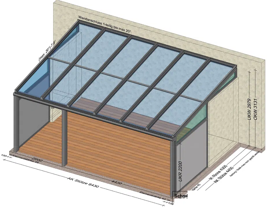 Terrassenüberdachung mit geschlossenen Seitenwänden