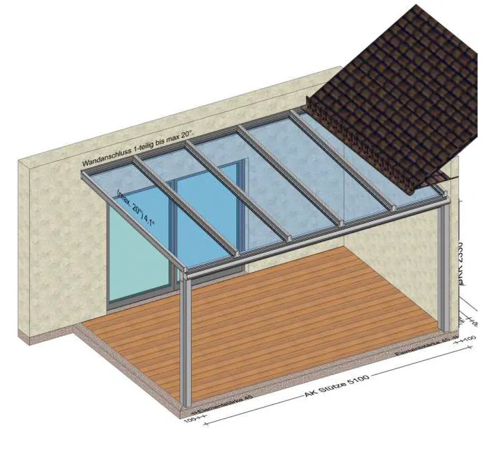 Terrassenüberdachung mit Glas und Aluprofilen nach Maß - Planung