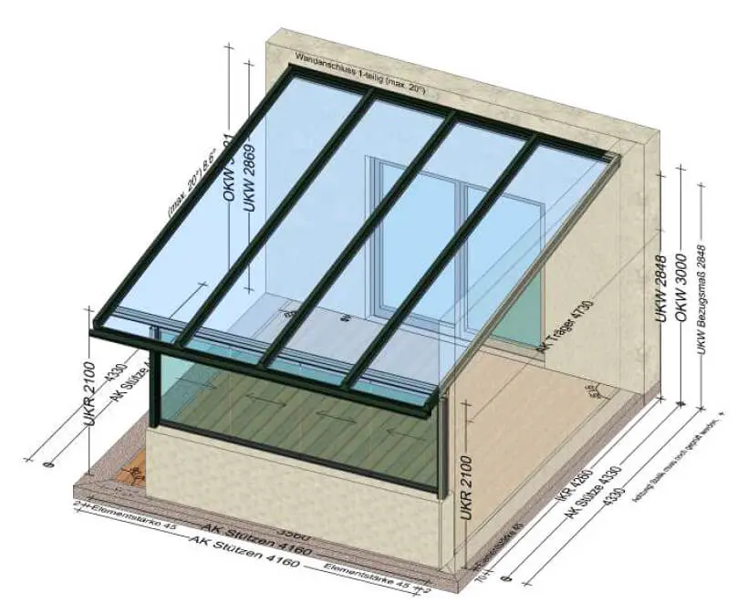Terrassenüberdachung mit Schiebeelemente - Vorne