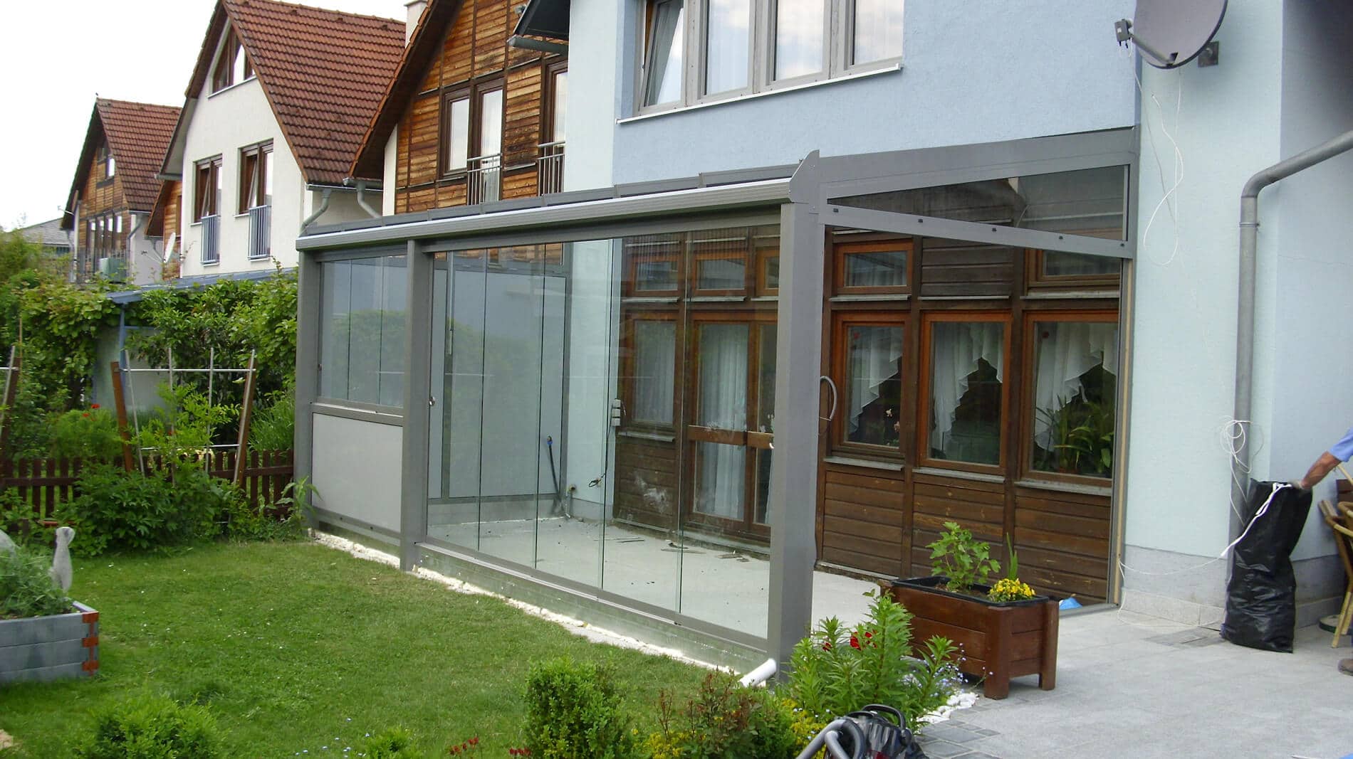 Terrassenüberdachung mit Schiebetüren Glas