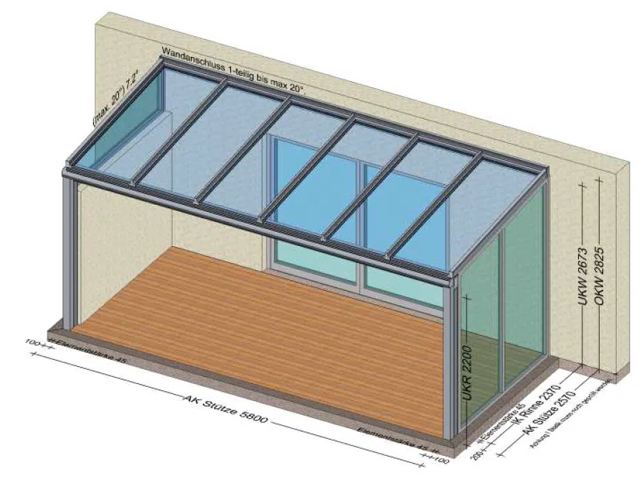 Terrassenüberdachung mit Seitenelementen festverglast