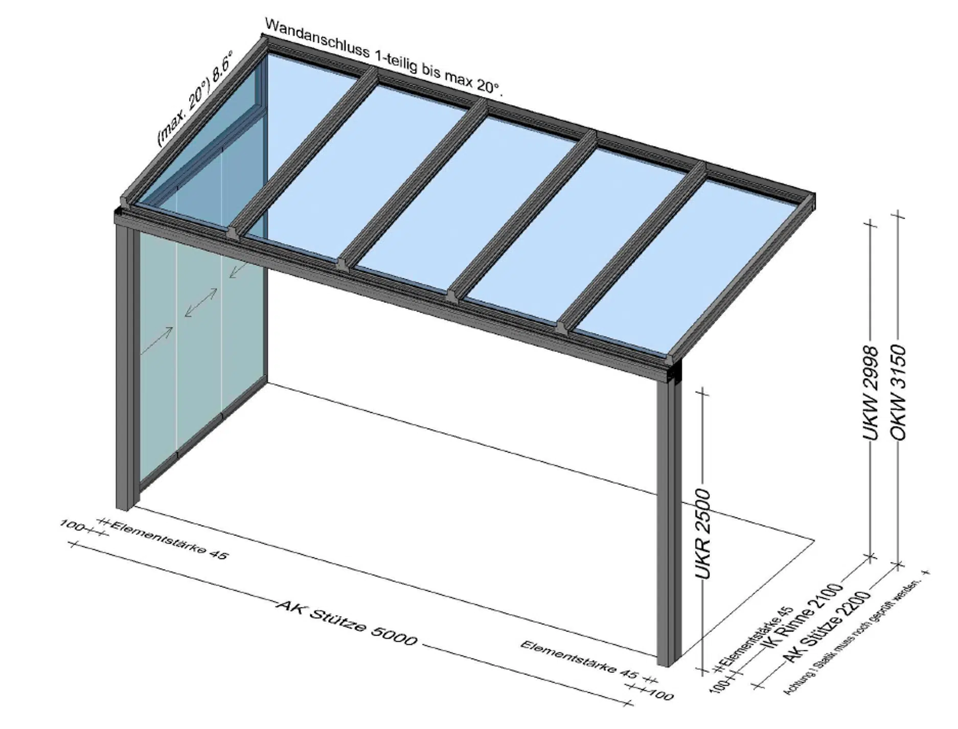 Terrassenüberdachung mit Seitenwand - Ideen Planungsskizze