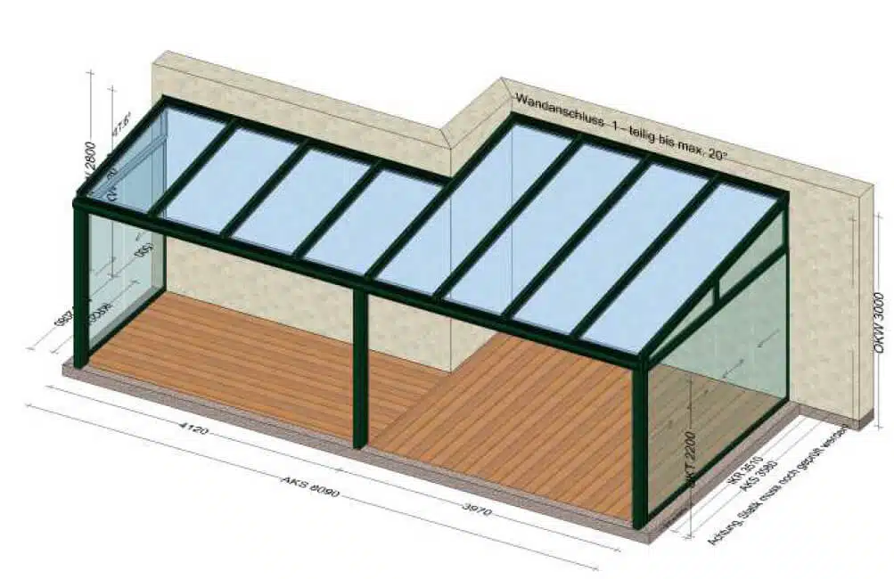 Terrassenüberdachung mit seitlichen Schiebeelementen