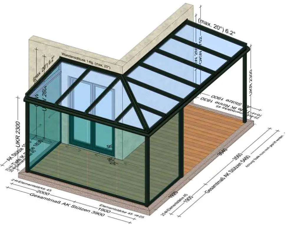 Terrassenüberdachung mit Teilverglasung Schiebewände und Fixteil