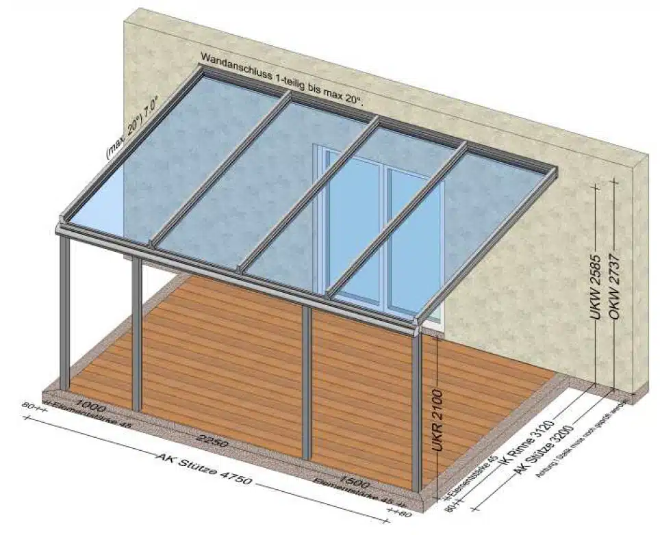 Terrassenüberdachung mit wenigen Unterbrechungen