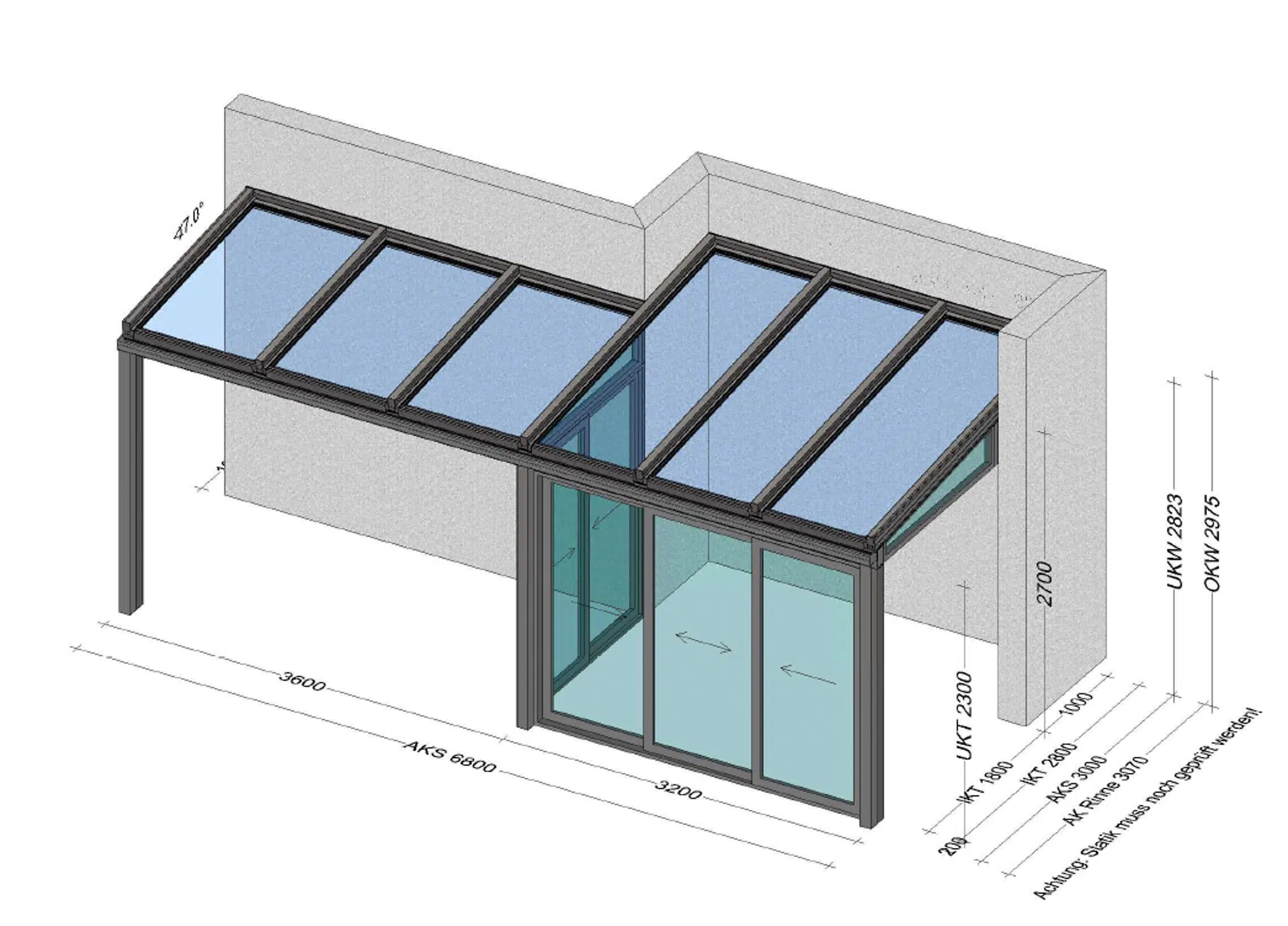 Terrassenüberdachung nach Maß in Alu - Sonderausführung mit Seitenwänden