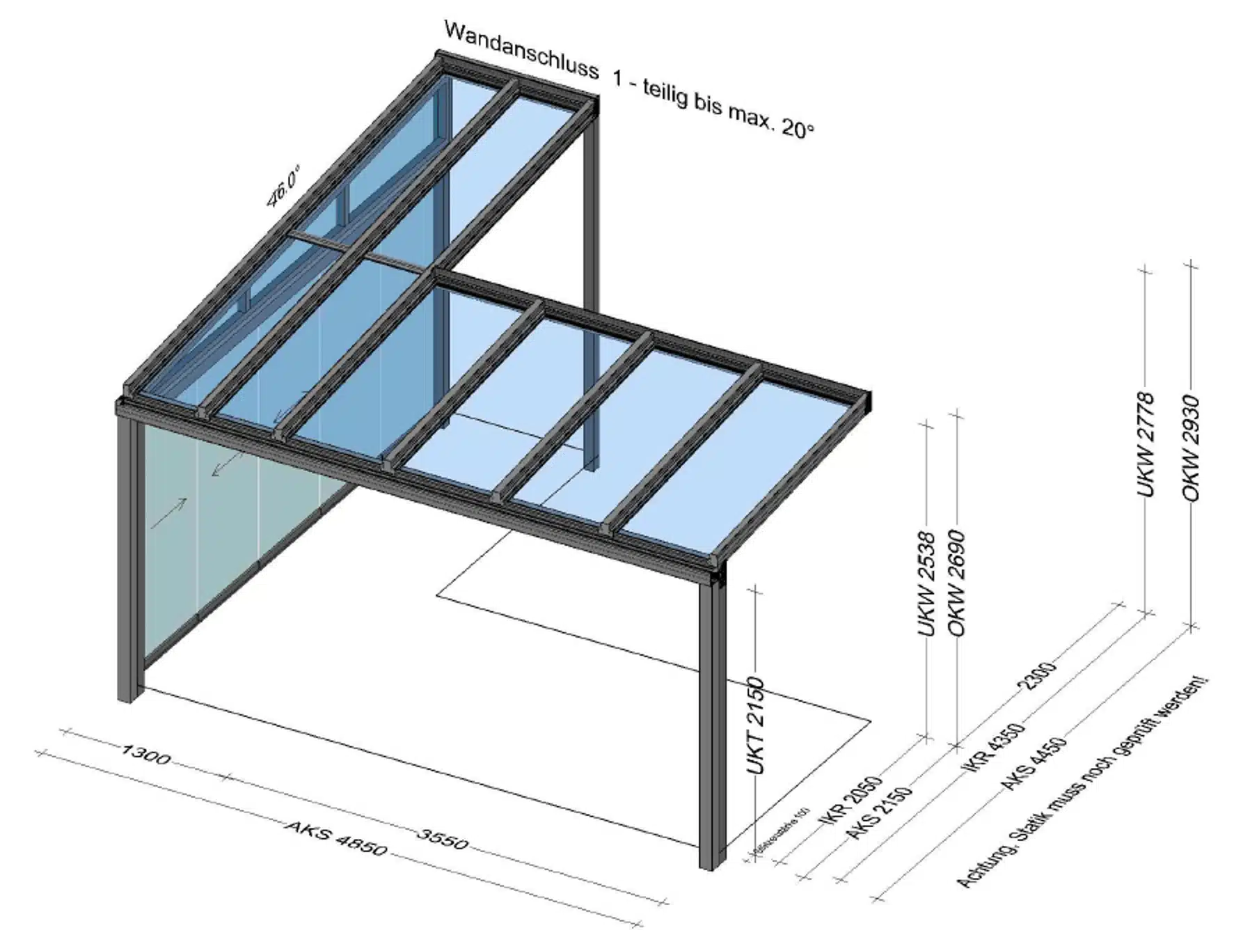 Terrassenüberdachung Schiebetüren - Skizze für BV in Oberösterreich