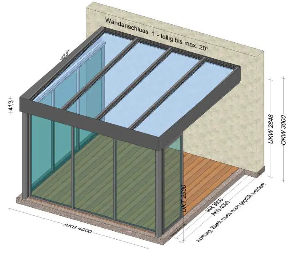 Terrassenüberdachung 2 Seiten geschloßen mit Fixteilen - Planung