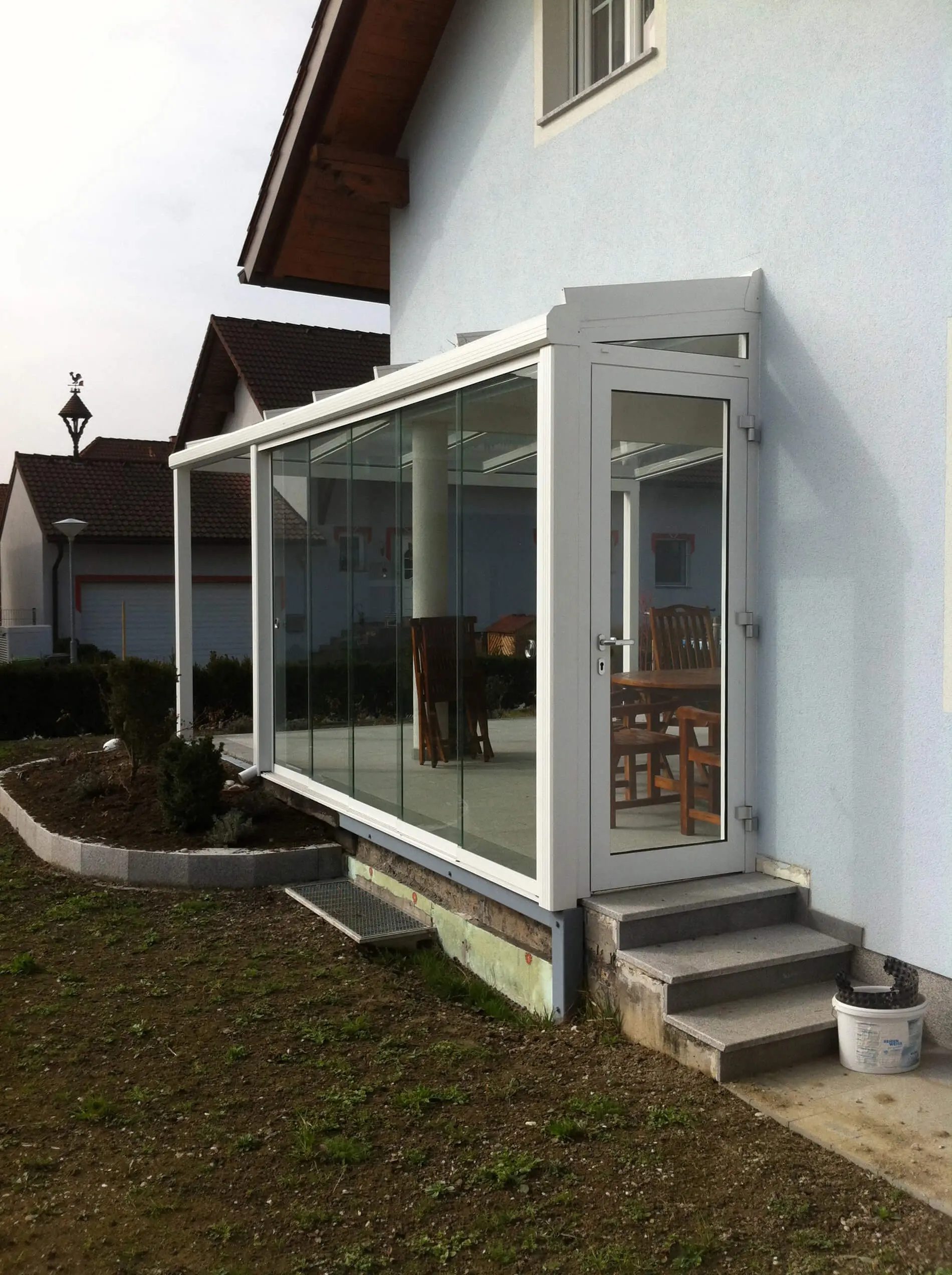 Überdachung für Terrasse mit Glasschiebewand