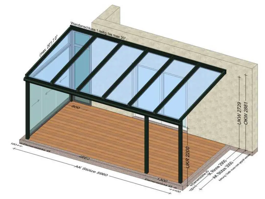 Verglasung eines Teiles der Terrasse mit verschiebbaren Glaselementen
