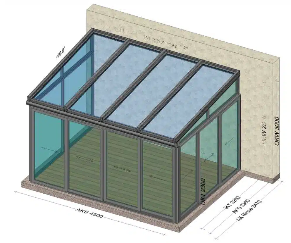 Wintergarten 4,5 Meter x 3,3 Meter - Skizze