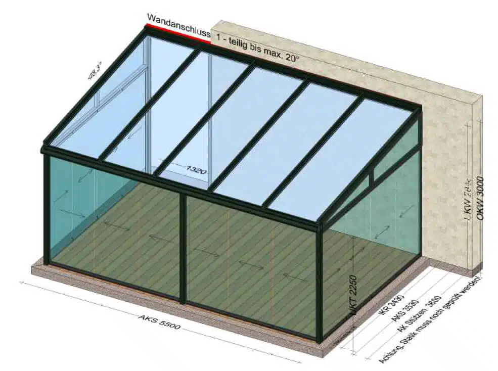 Wintergarten Alu-Glas 5,5 x 3,6 Meter