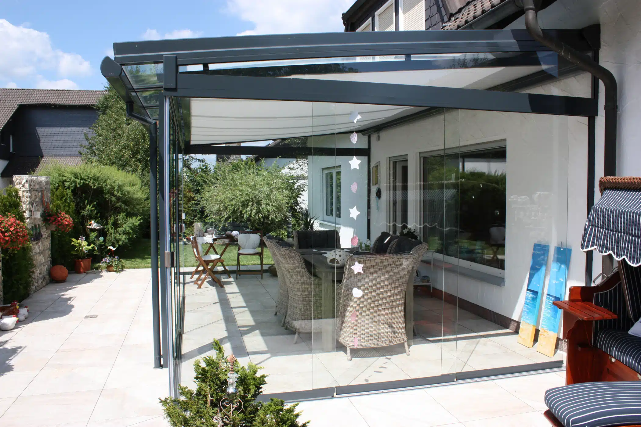 Wintergarten für Terrasse mit transparenten Windschutz