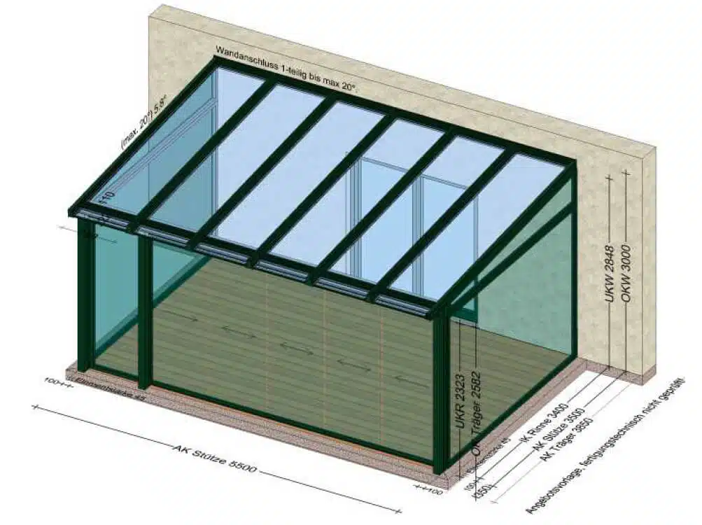 Wintergarten mit Glasschiebewänden nach Sonderanfertigung