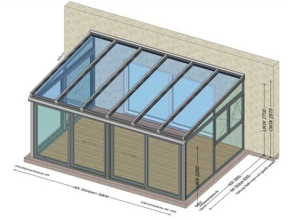Wintergarten mit Hebeschiebetüren 5,9 x 4 Meter