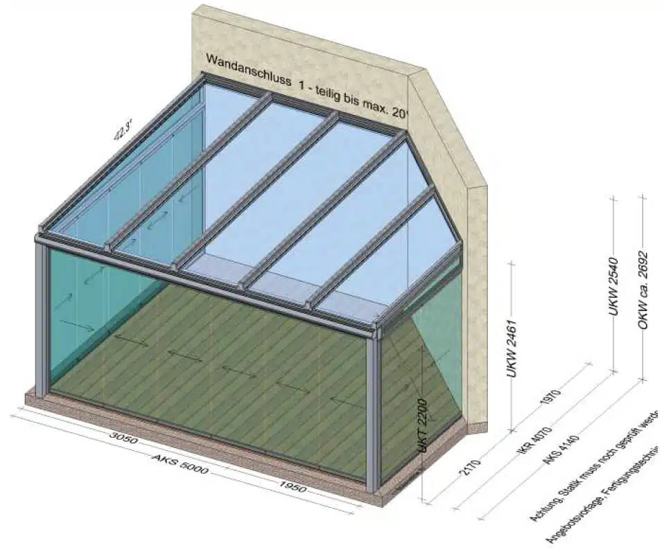 Wintergarten mit schräger Hauswand