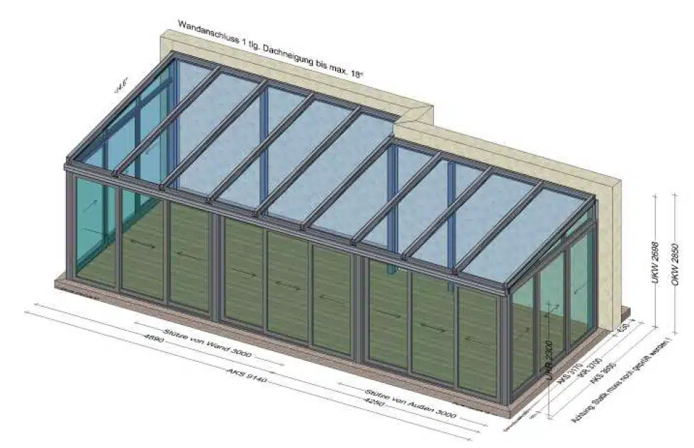 Wintergarten mit unterschiedlichen Tiefen und Schiebesystem Neher - Planung