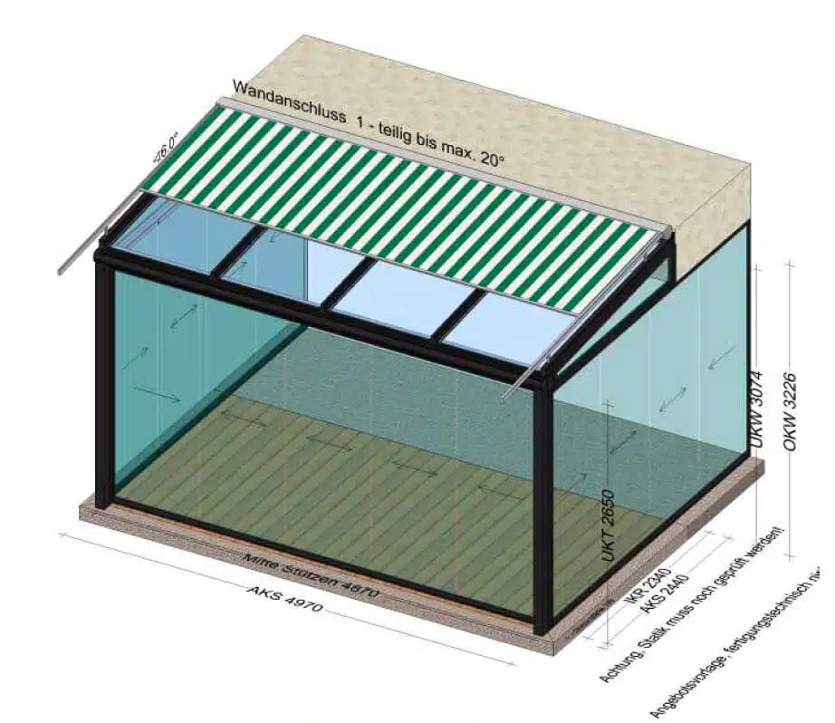 Wintergarten mit Wintergartenmarkise GDM 700 nach Maß