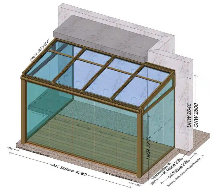 Wintergarten Planungsskizze 4,28 Meter x 2,1 Meter